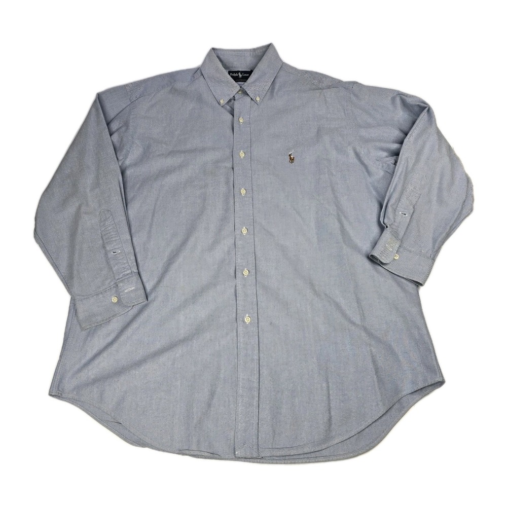 Vintage Ralph Lauren Shirt Mens 17 Blue Yarmouth Fit Long Sleeve Button Down 90s